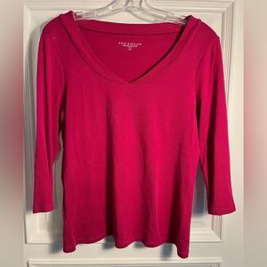 Ann Taylor Scoop-Neck 3/4 Sleeve Hot Pink Top - Large - EUC